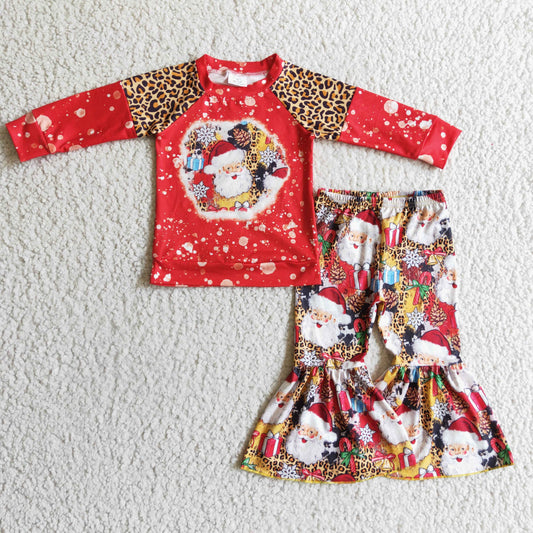 GLP0323 Christmas Santa Red Leopard Print Girls Set