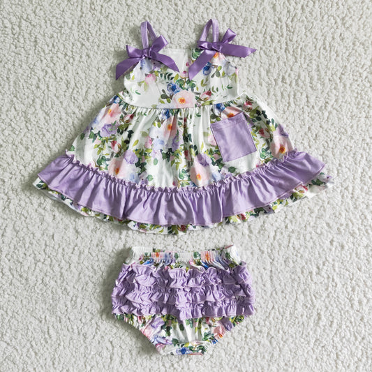 GBO0038 Floral Print Girls Bummies Set