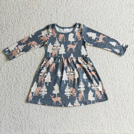 GLD0152 Christmas Tree & Deer Baby Girl Dress