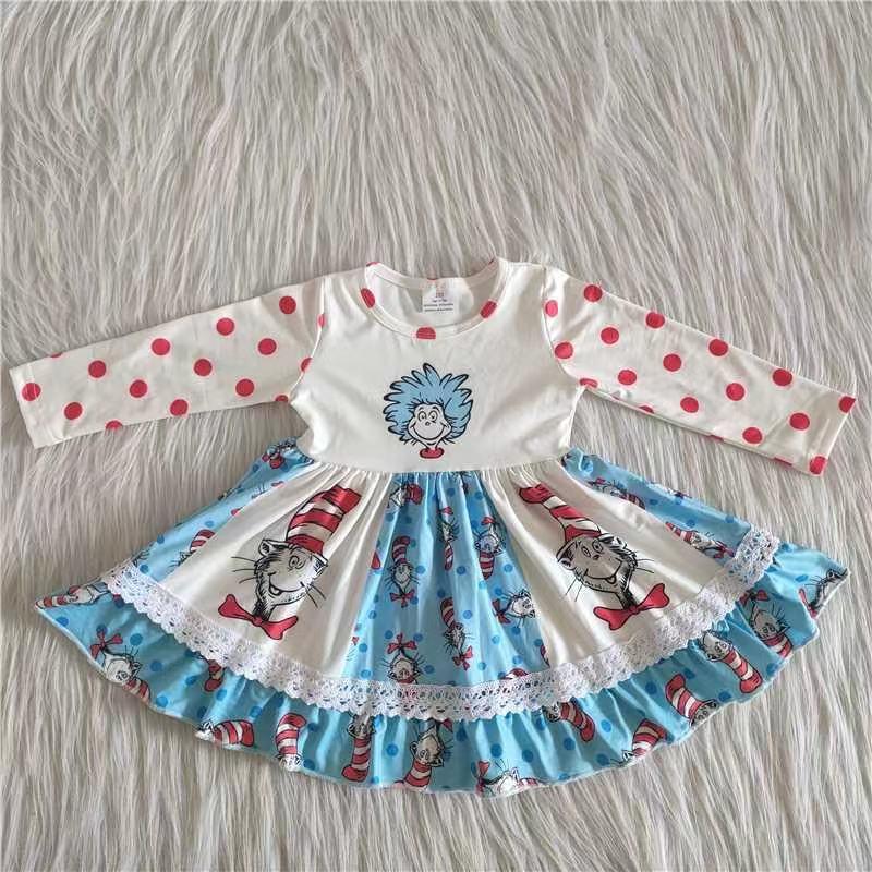 Girls Long Sleeve Cartoon Twirl Dress