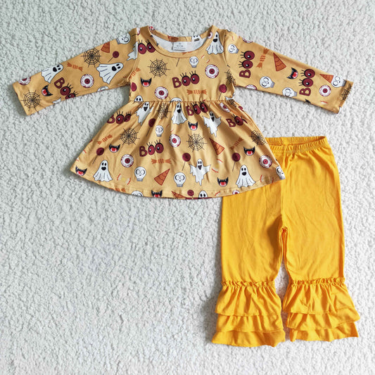 GLP0044 Halloween Ghost Yellow Kids Clothes Set