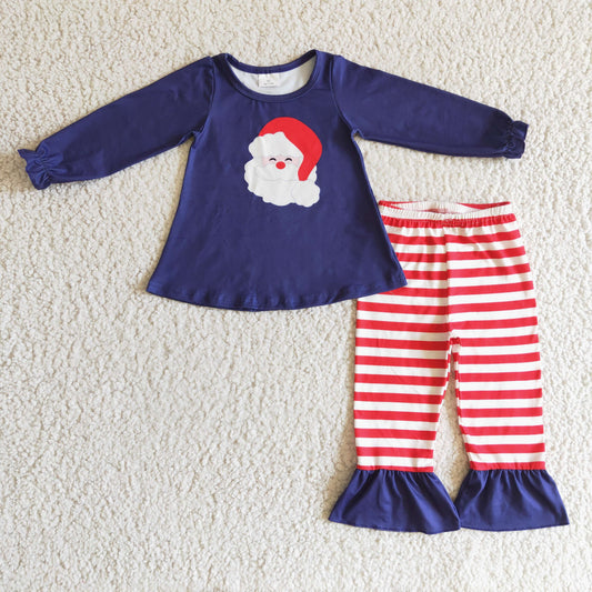 GLP0249 Christmas Santa Striped Print Girls Outfits