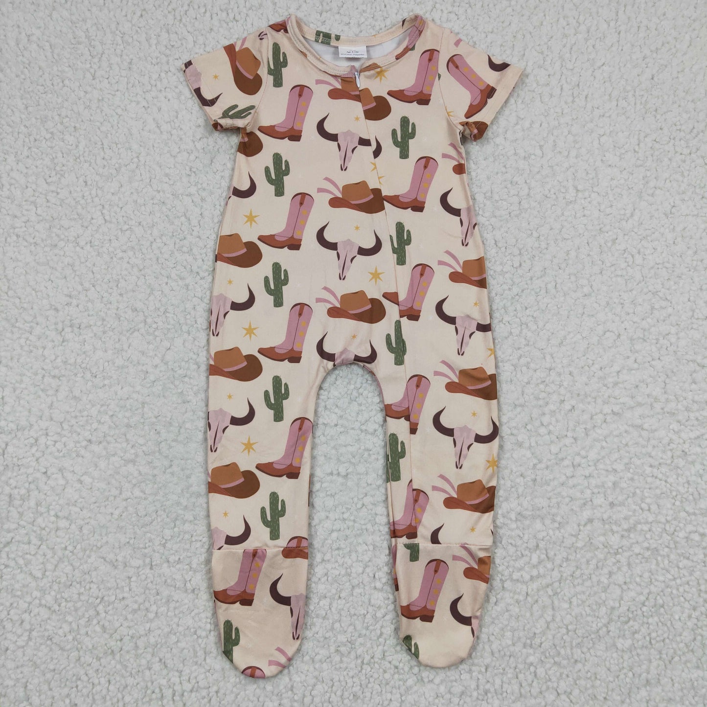 SR0192 Western Short Sleeve Boots & Hat Girls Zip Romper