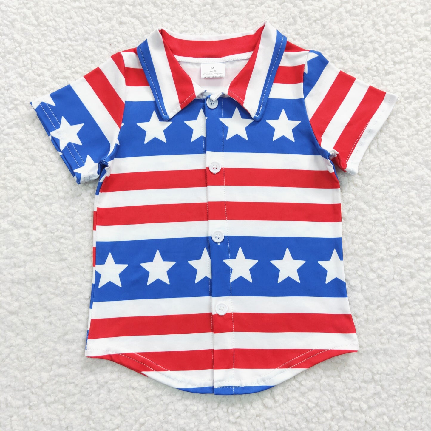 BT0196 4th Of July Stars & Striped Print Short Sleeve Boys Shirts Top