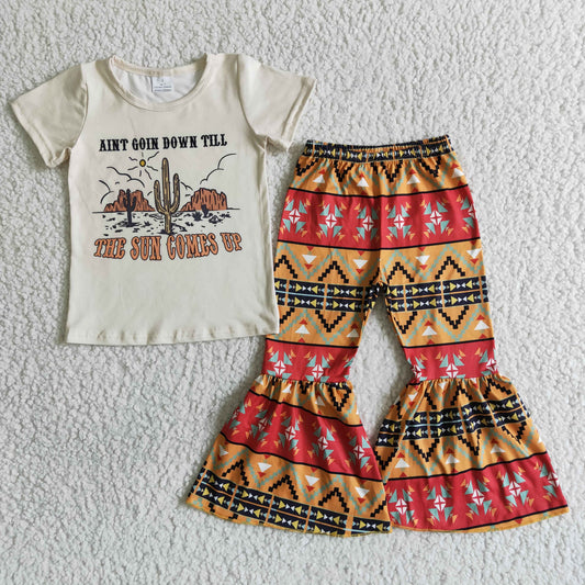 B14-28 The Sun Comes Up Cactus Girls Bell-pants Kids Outfits