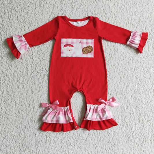 LR0188 Christmas Cookie Milk Santa Red Girls Romper