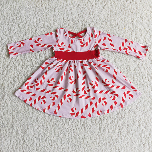 6 A12-18 Long Sleeve Christmas Candy Cane Print Baby Girls Twirl Dress