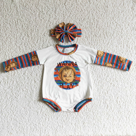 LR0127 Halloween Wanna Play Bummies Romper & Bow