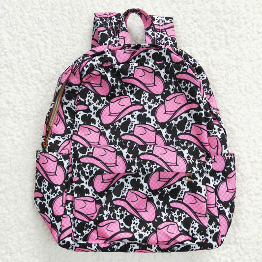 BA0038 Hot Pink Hat Cow Print Western School Bag