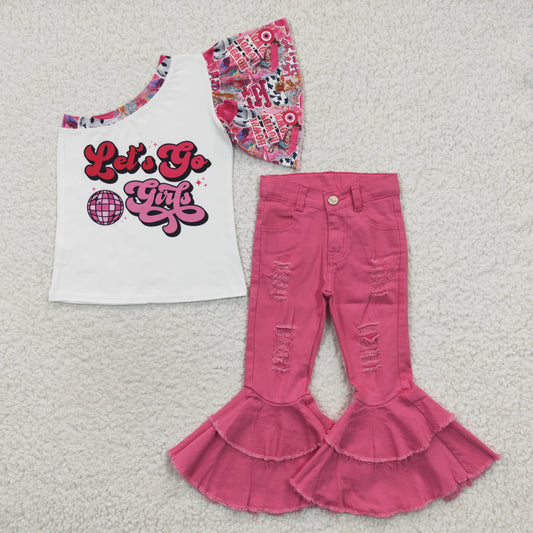 GSPO0594 Let's Go Girl Pink Denim Jeans Baby Girls Outfits