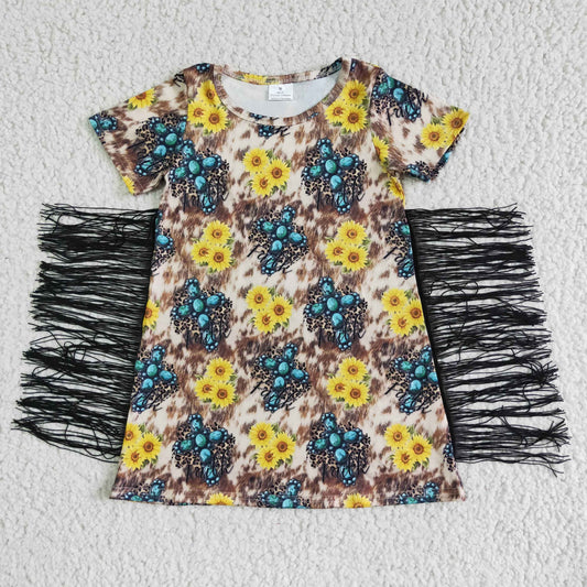 $5.5 GSD0056 Sunflower Aztec Style Tassels Dress