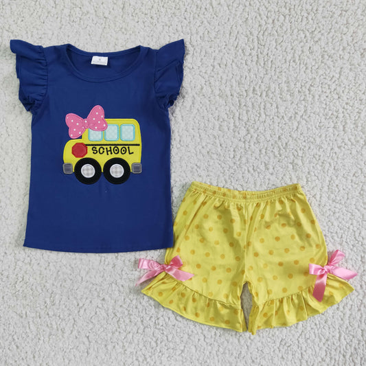 GSSO0091 Embroidery Back To School Bus Kids Clothes