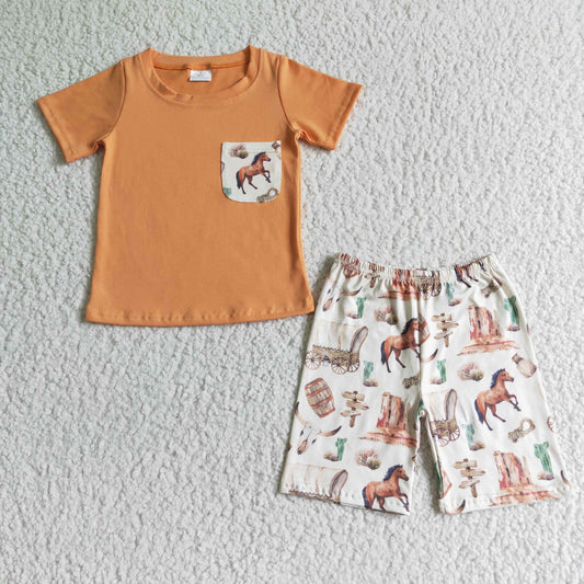 BSSO0072 Orange Horse Boys Outfits