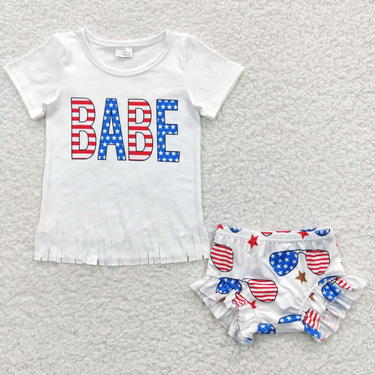 GBO0127 Babe 4th Of July With Bow Girls Bummies Set