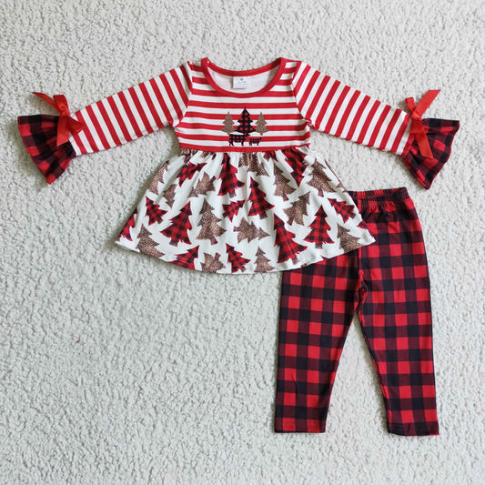 GLP0084 Christmas Tree Red Plaid Print Girls Outfits