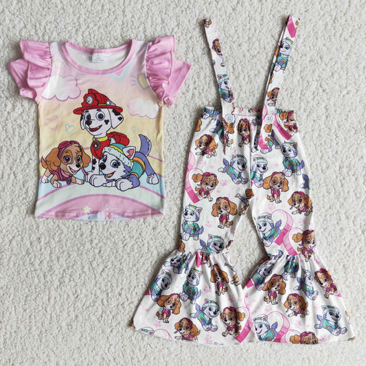 Dog Cartoon Double Flutters Overalls