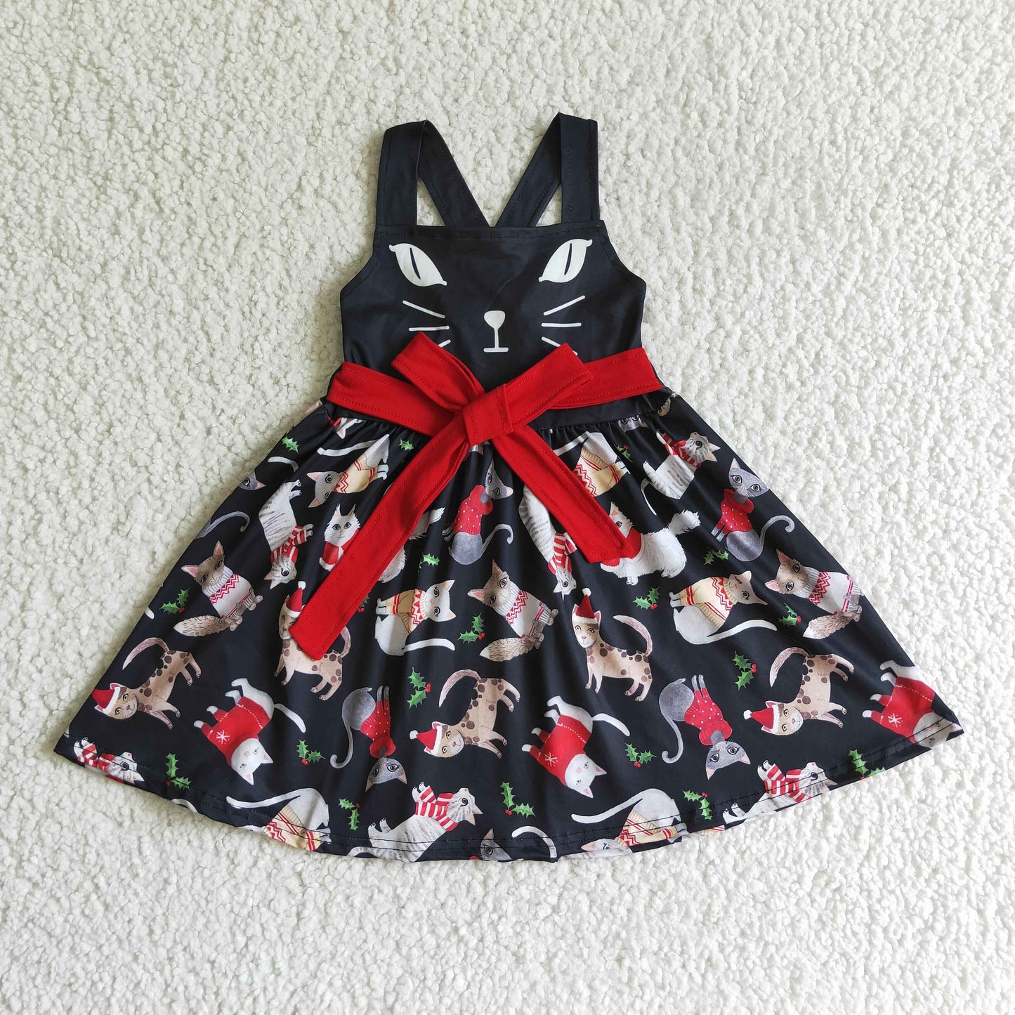 GSD0140 Cat Christmas Girls Twirl Dress