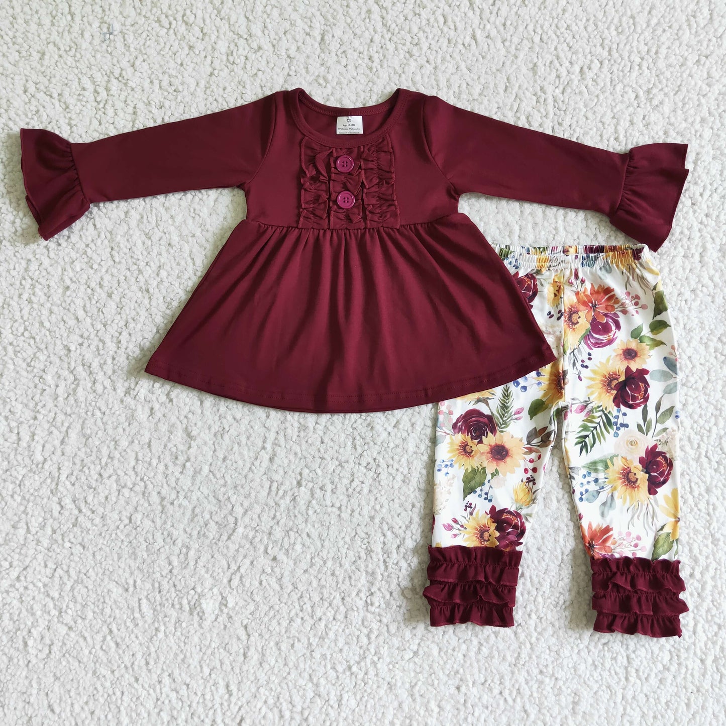 GLP0015 Red Fall Flower Print Baby Girls Outfits