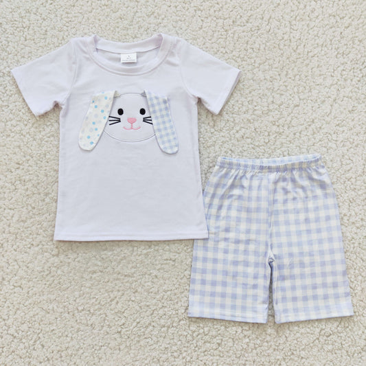 BSSO0090 Easter Bunny Boys Embroidery Short Sleeve Set