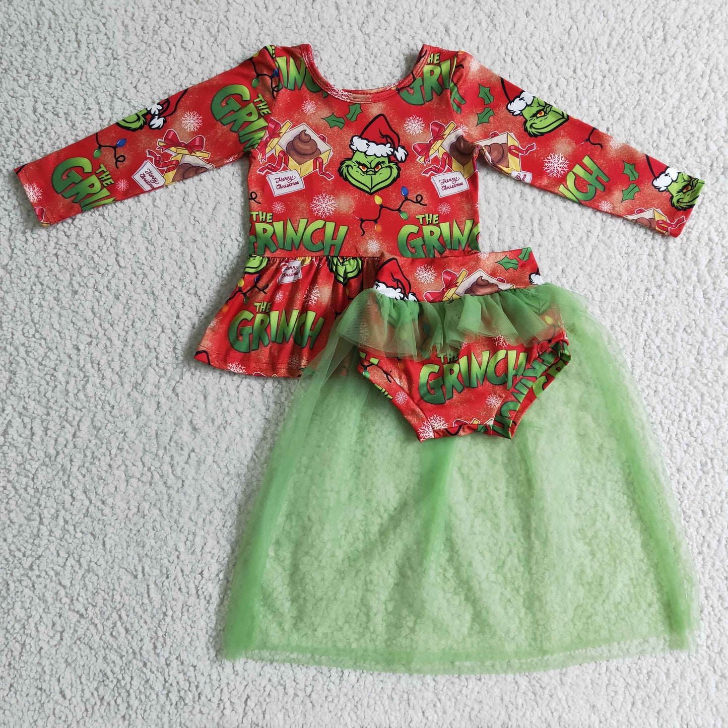 GLD0091 Green Christmas Cartoon Girls Tutu Bummies Set