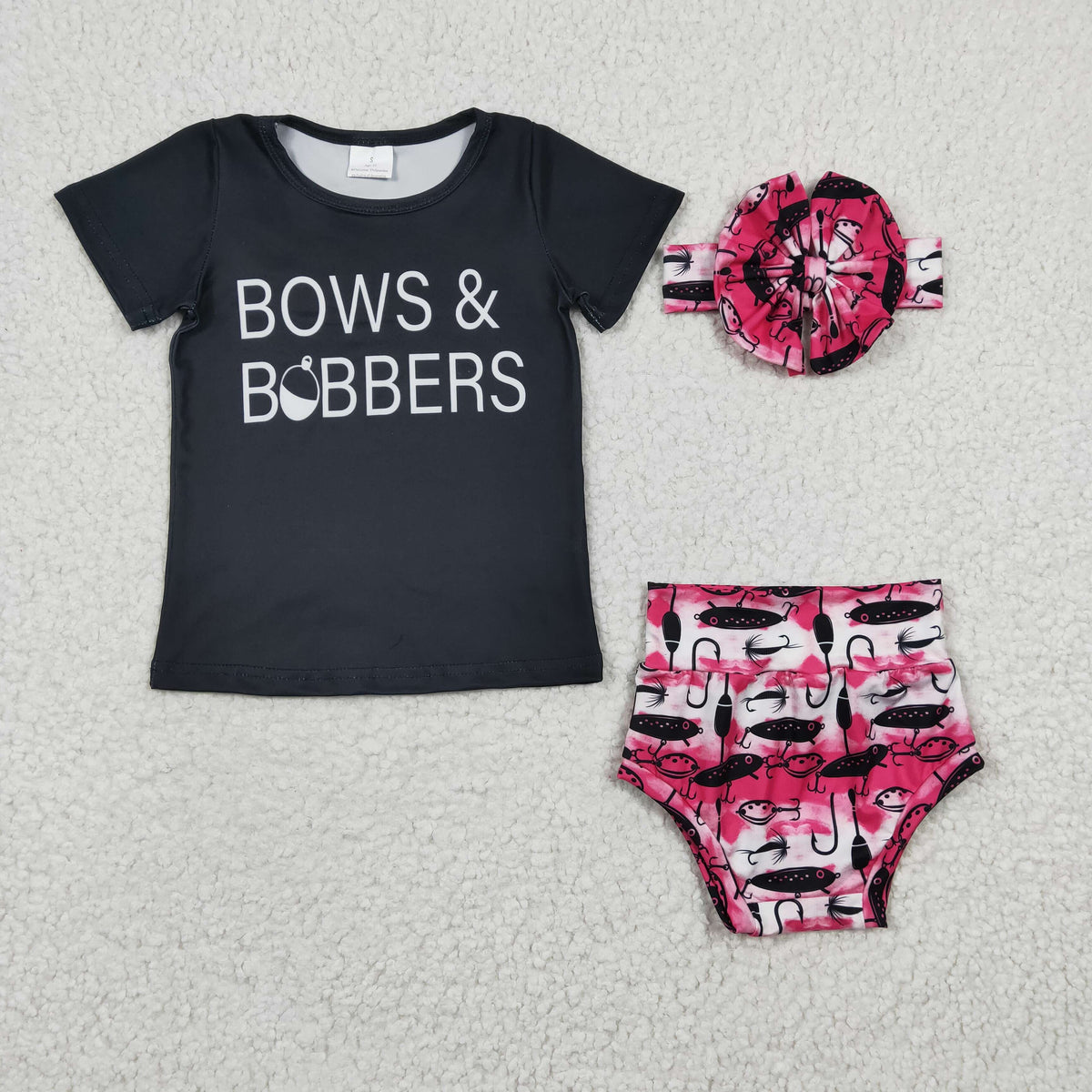 GBO0072 Black Short Sleeve Bows & Bobbers Bummies Romper