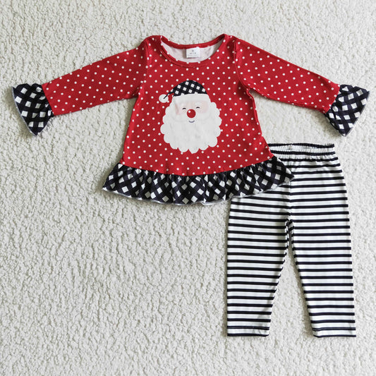 GLP0224 Christmas Santa Red Dots Black Striped Print Girls Set