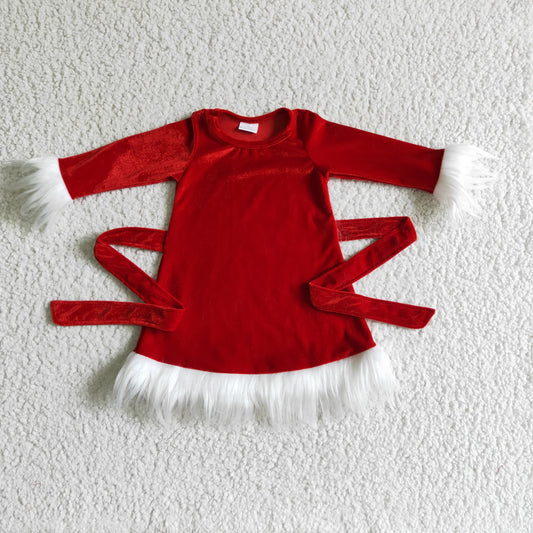 GLD0084 Red Velvet Christmas Fur Baby Dress