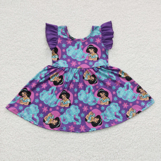 GSD0230 Purple Flutter Sleeve Cartoon Baby Girls Princess Dress