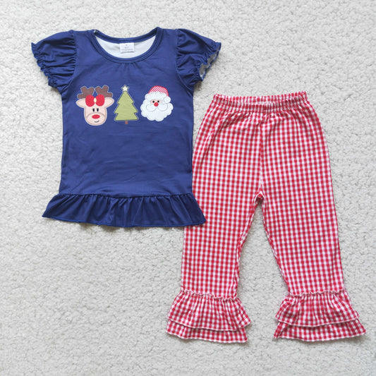 Christmas Santa Short Sleeve Girls Outfits