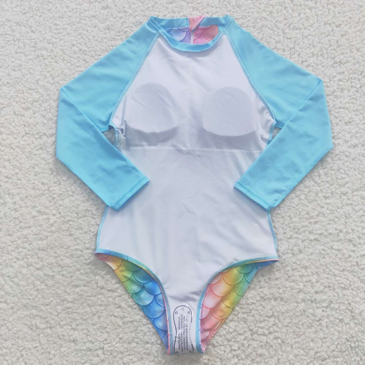 S0075 Blue Mermaid Scale Girls Long Sleeve Bathing Suits Swimsuits