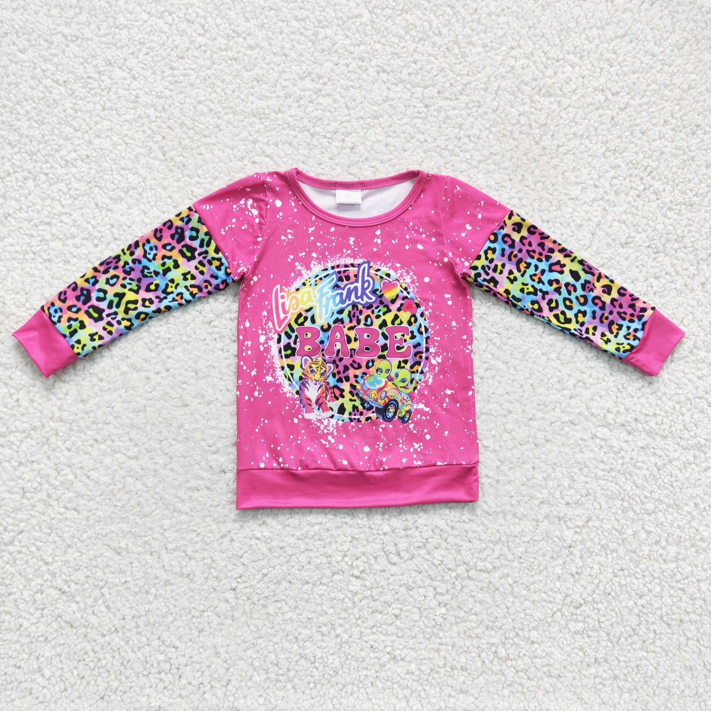 GT0085 Pink Colorful Leopard Cartoon Li Pink Shirt Top
