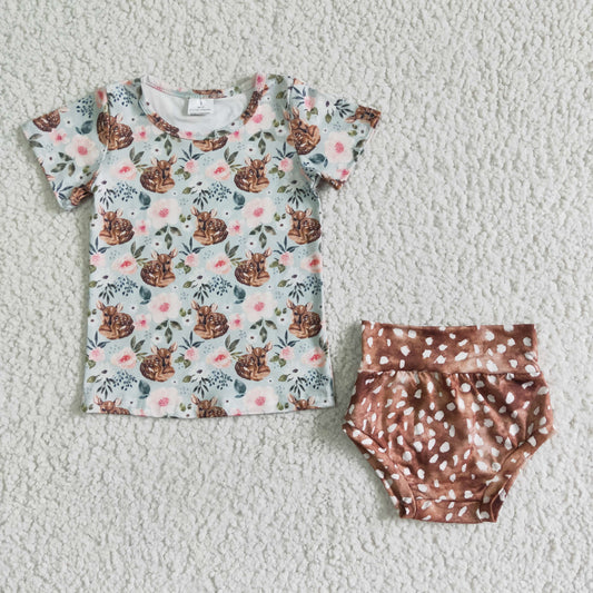 GBO0022 Deer Print Baby Girls Bummies Set