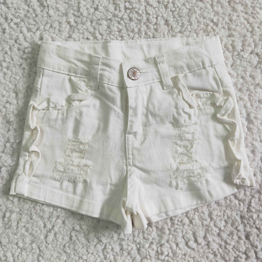 SS0012 White Adorable Ruffles Shorts Jeans