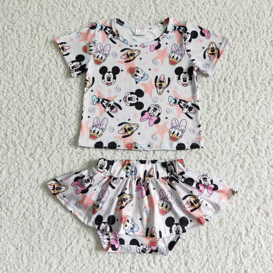 GBO0046 Cartoon Baby Girls Summer Bummies Set