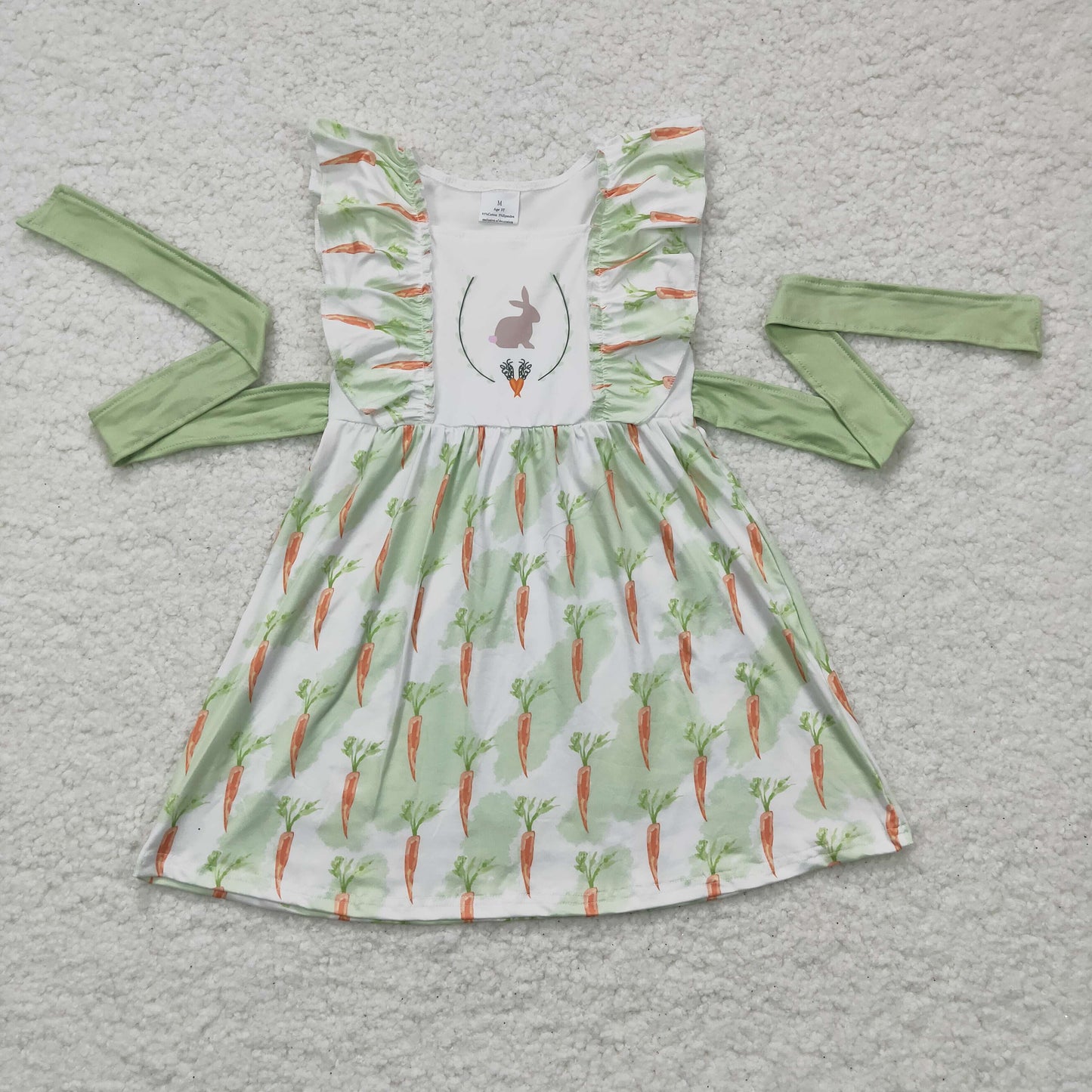 GSD0157 Green Easter Rabbits Carrot Girls Dress