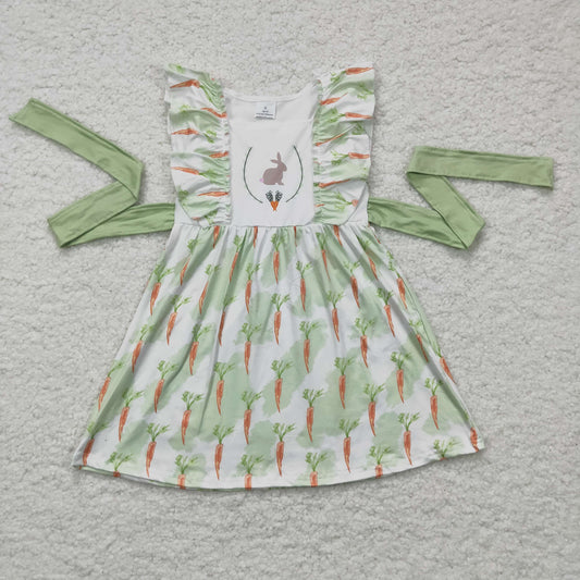 GSD0157 Green Easter Rabbits Carrot Girls Dress
