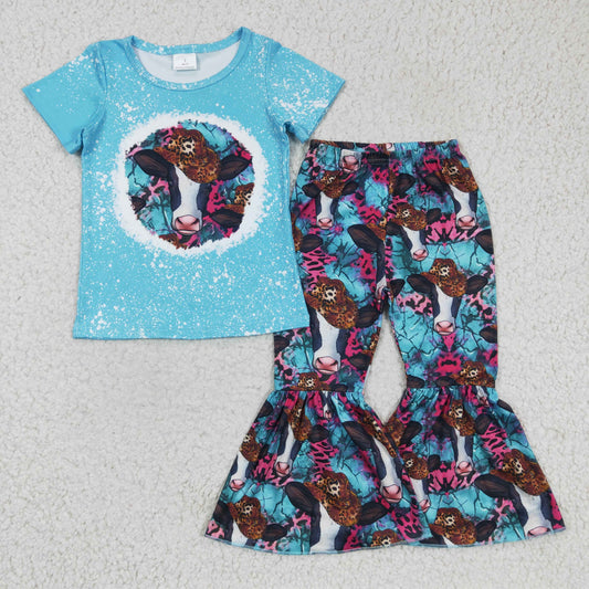 GSPO0304 Western Blue Cow Baby Girls Outfits