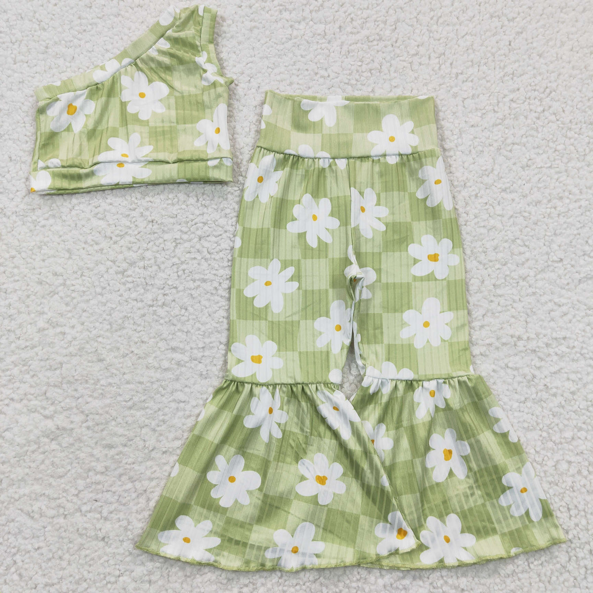 GSPO0524 Green Flower One Shoulder Summer Girls Outfits