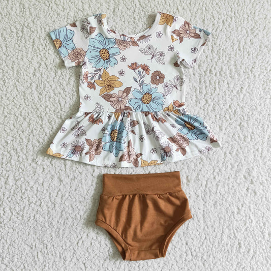 GBO0032 Floral Print Brown Bummies Set