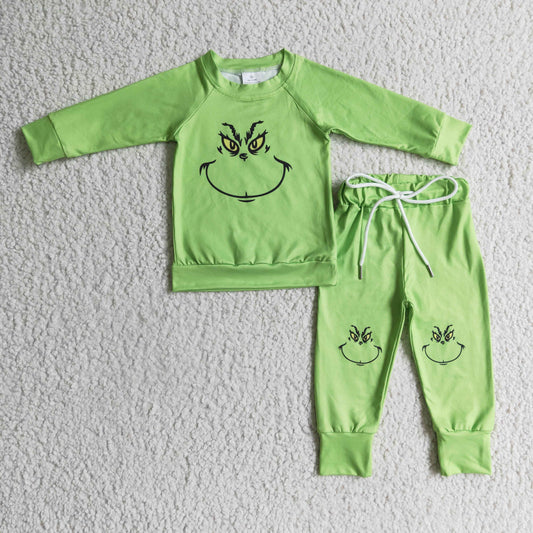 BLP0111  Green Christmas Cartoon Boys Outfits