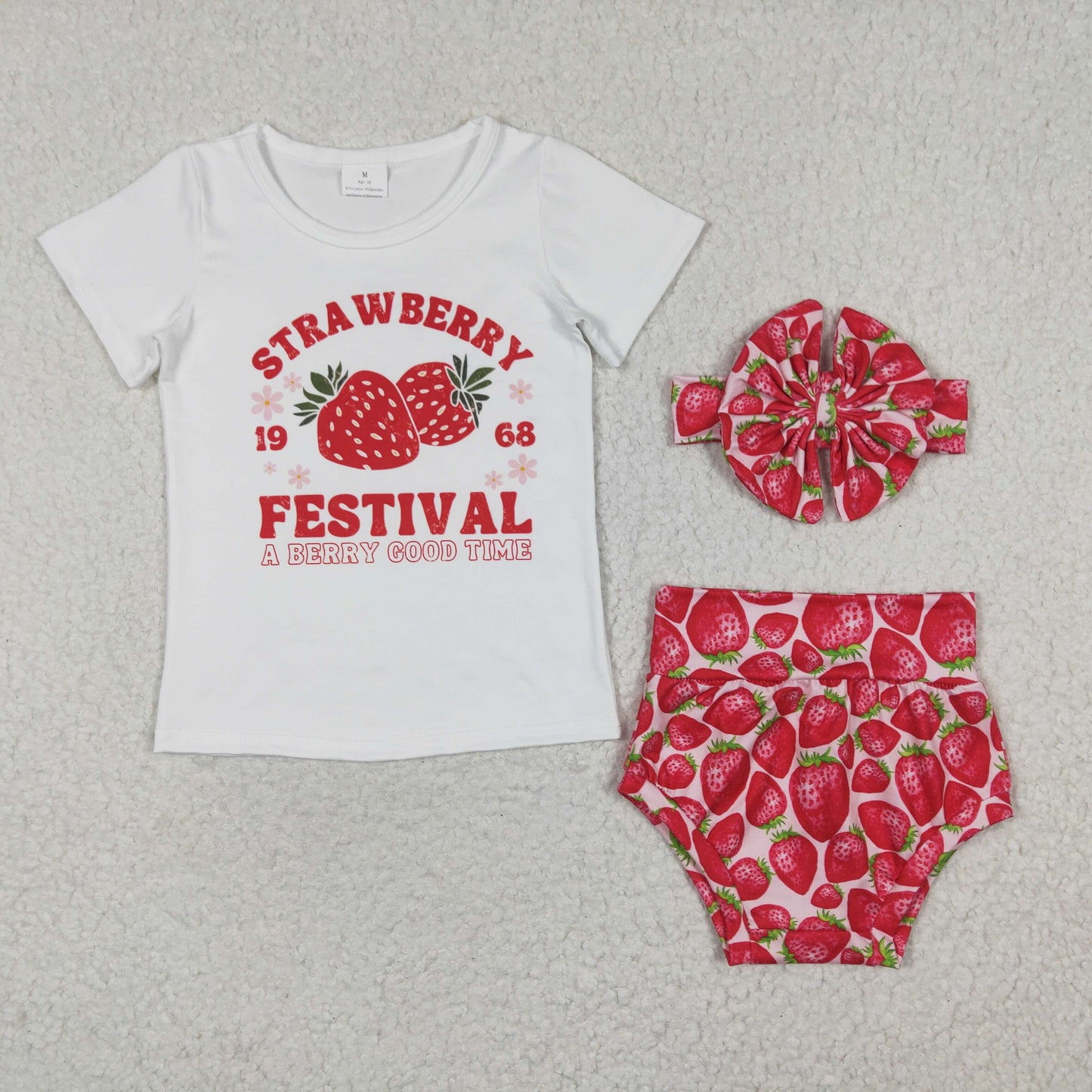 GBO0097 Strawberry Festival A Berry Good Time With Bow Girls Bummies Set