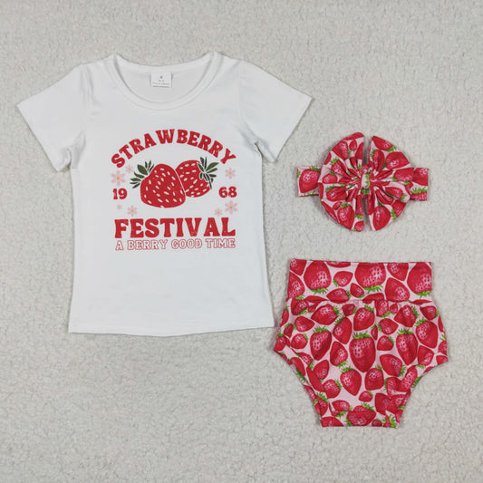 GBO0097 Strawberry Festival A Berry Good Time With Bow Girls Bummies Set