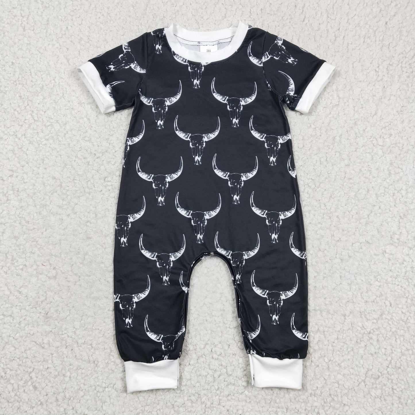 SR0142 Western Cow Skull Short Sleeve Boys Romper