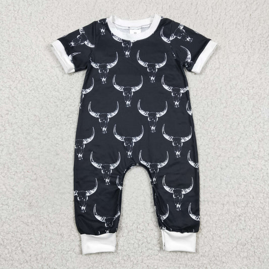 USA SHOP SR0142 Western Cow Skull Short Sleeve Boys Romper