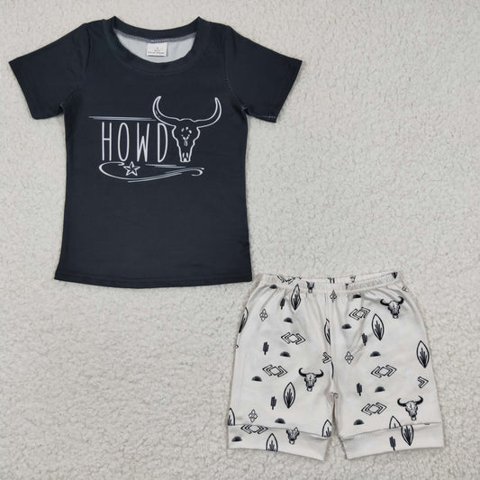 BSSO0213 Black Short Sleeve Howdy Western Summer Boys Set