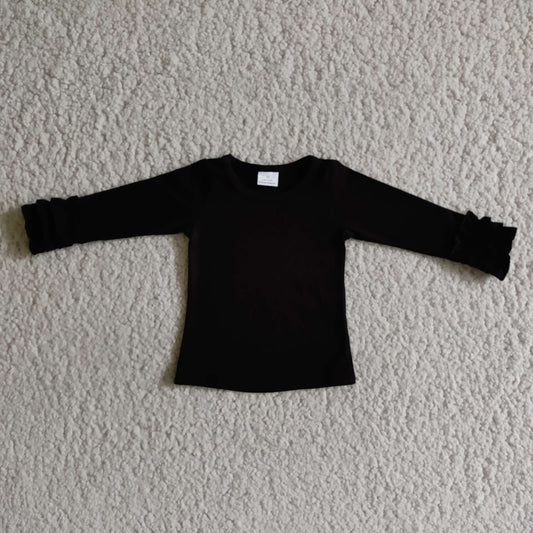 Cotton Fabric Black Ruffles Long Sleeve Top