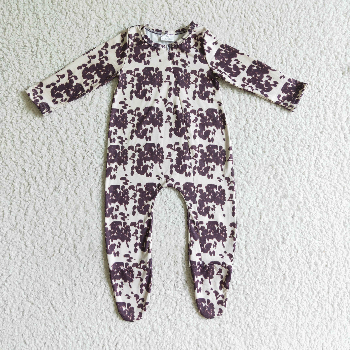 LR0068 Cow Print Baby Kids Long  Sleeve Zipper Romper
