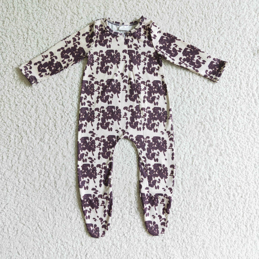 LR0068 Cow Print Baby Kids Long  Sleeve Zipper Romper