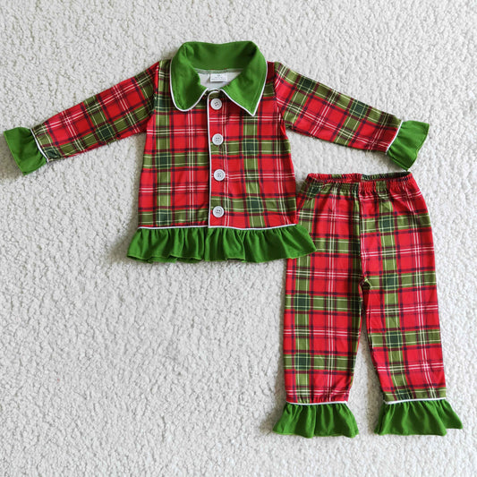 GLP0138 Christmas Plaid Print Girls Pajamas