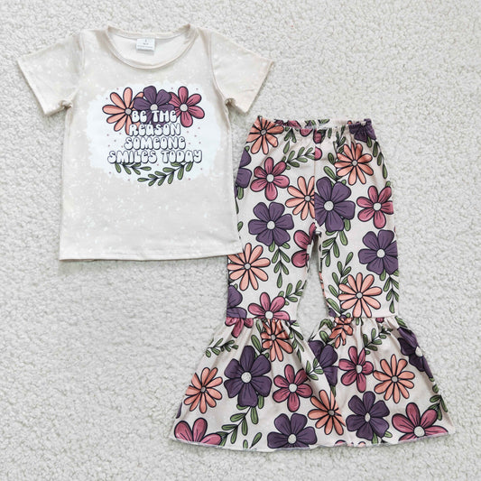 GSPO0348 Be The Reason Someone Smiles Today Floral Print Girls Outfits